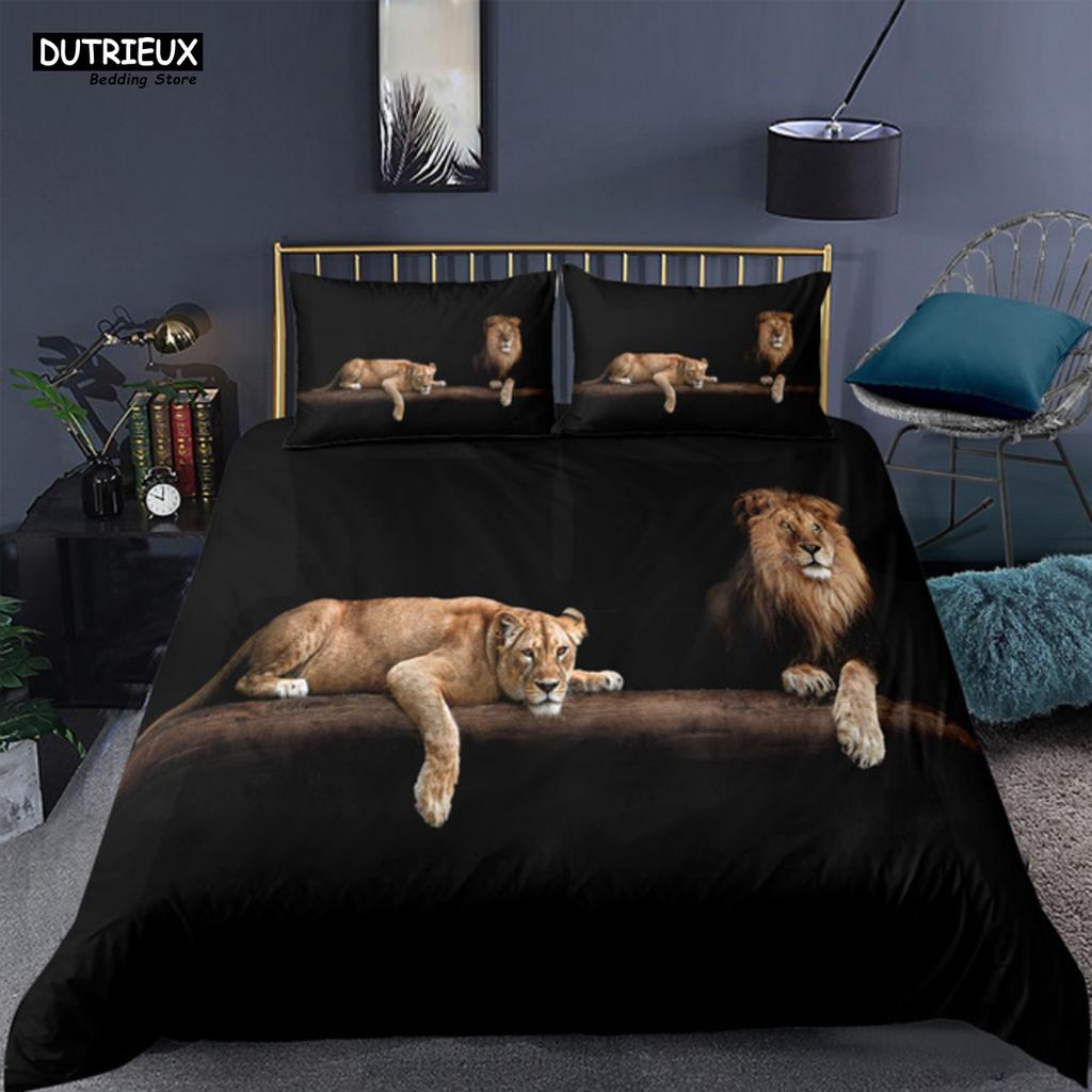 Comforter 3 - Pcs Strong Lions Tiger & Flame Wolf - Themed Bedding Set With Ideal For Kids & Women'S Rose Room Decor