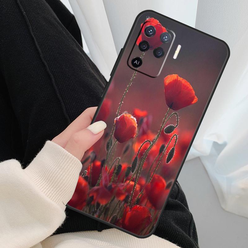 Red Corn Poppy Flower Case For Oppo A18 A38 A58 A78 A98 A80 A60 A40 A96 A76 A16 A94 A74 A54 A15 A17 A57 A77 A5 Pro