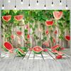 Vibrant Summer with Realistic Green Leaf Watermelon Banner Background, Children's Birthday Party Decoration Photography Backdrop