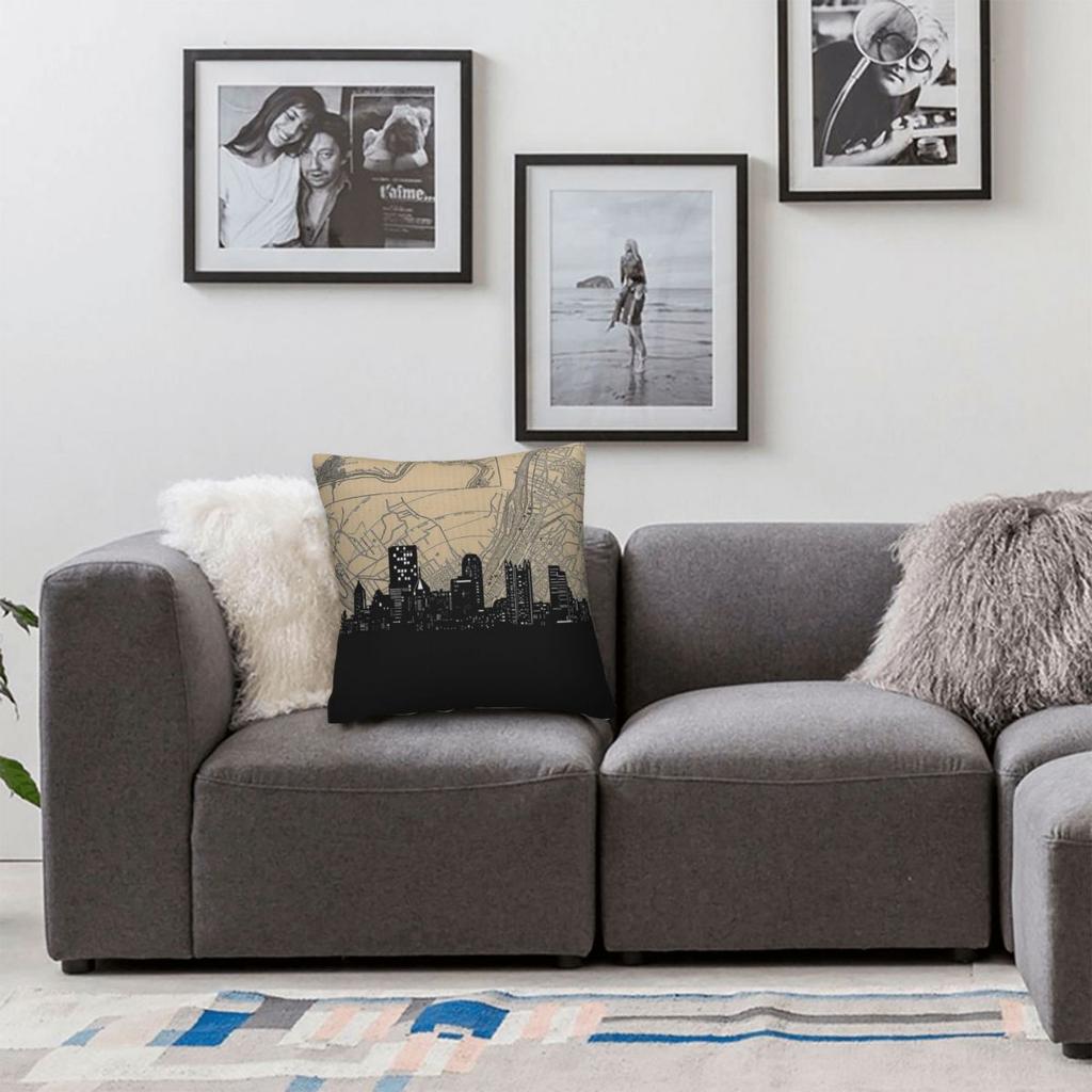 Pittsburgh Skyline Square Pillowcase Polyester Linen Velvet Creative Zip Decorative Car Cushion Case 45x45