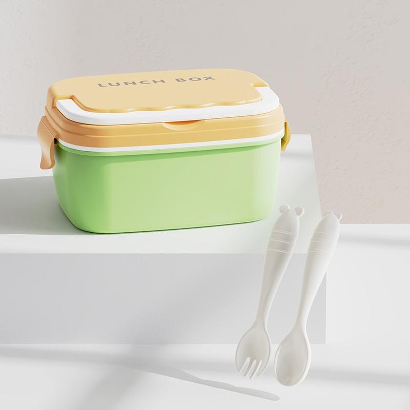 Двухслойный пластиковый ланч-бокс с ложкой и вилкой не содержащий БФА детский ланч-бокс можно использовать в микроволновой печи герметичный контейнер для еды бенто 1570₽