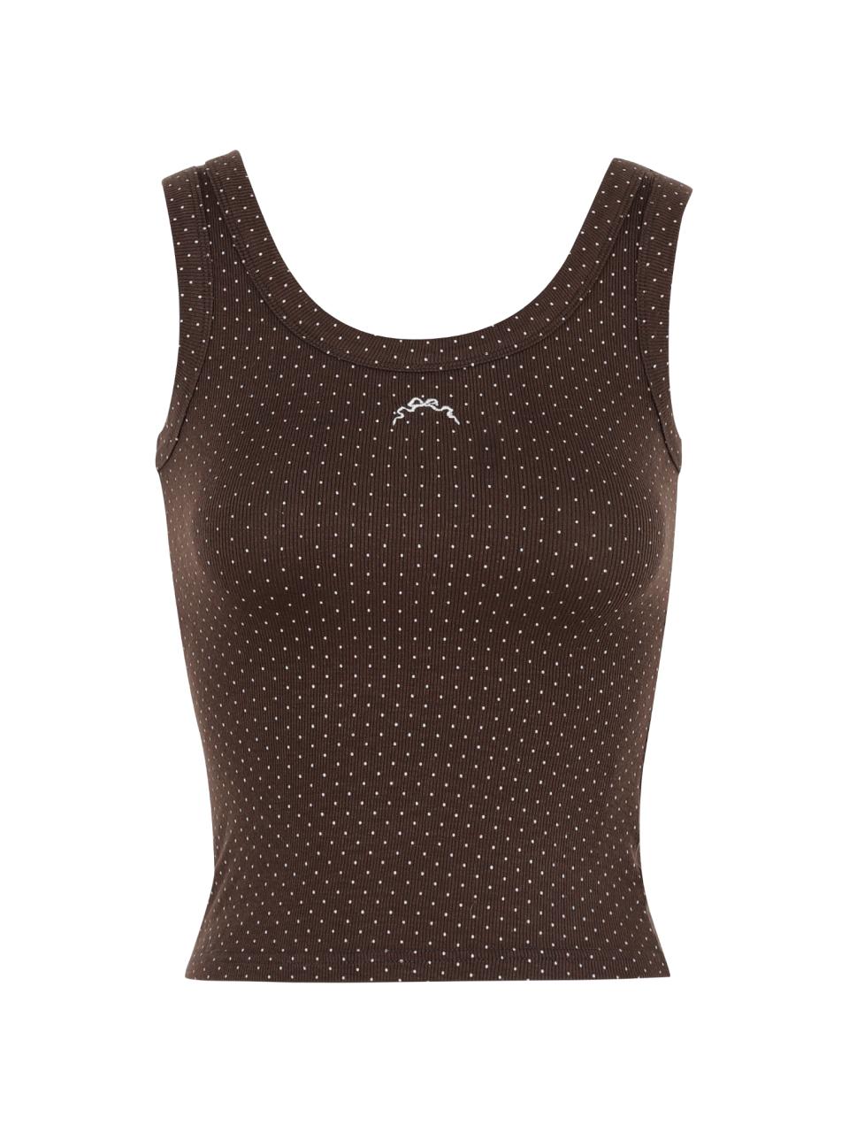 Sweat Sweet Dot Ribbon Sleeveless Top - Brown