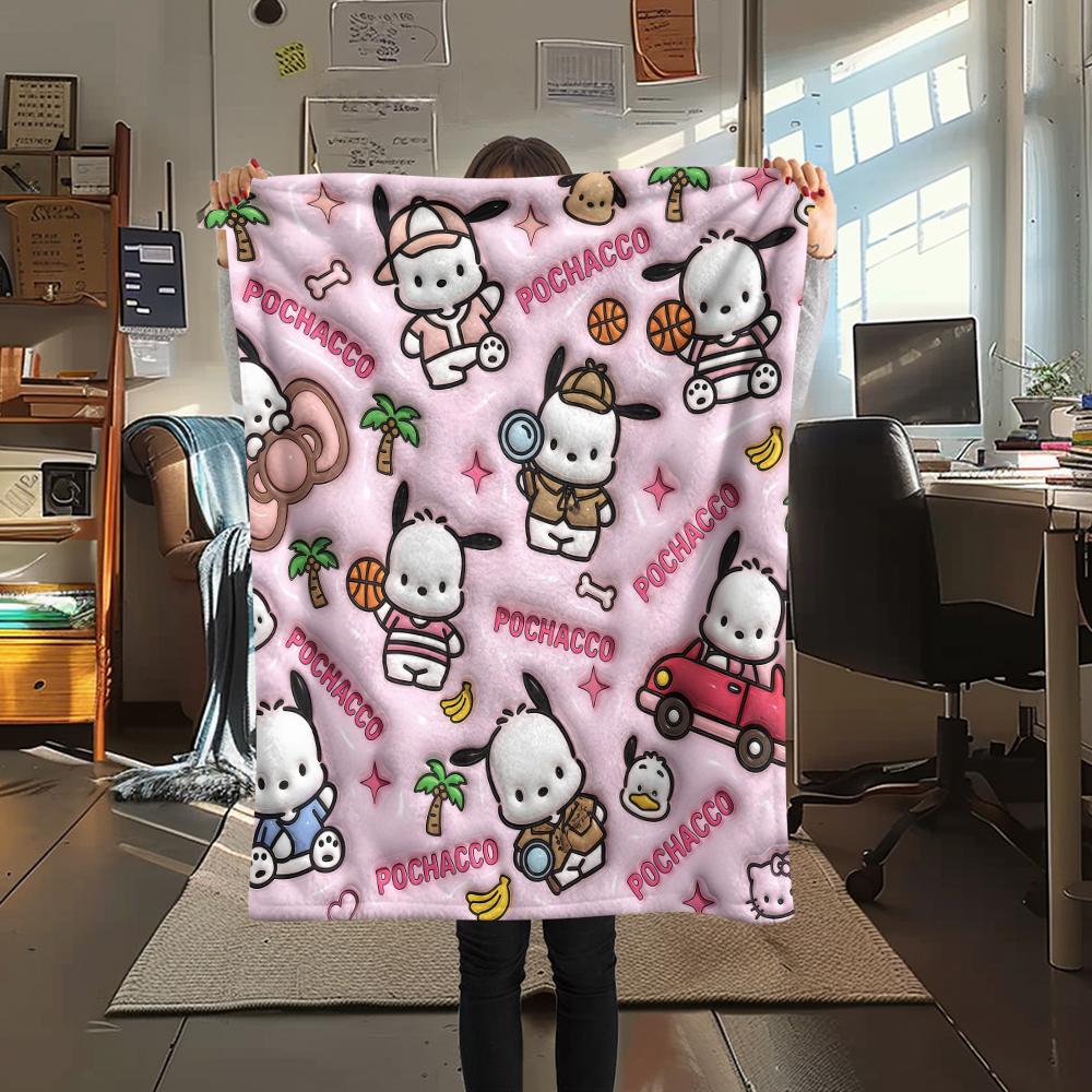 1PC Pochacco Print Flannel Blanket, High quality All Seasons, Home Decor, Warmth and Comfort, Perfect for Christmas Gifts