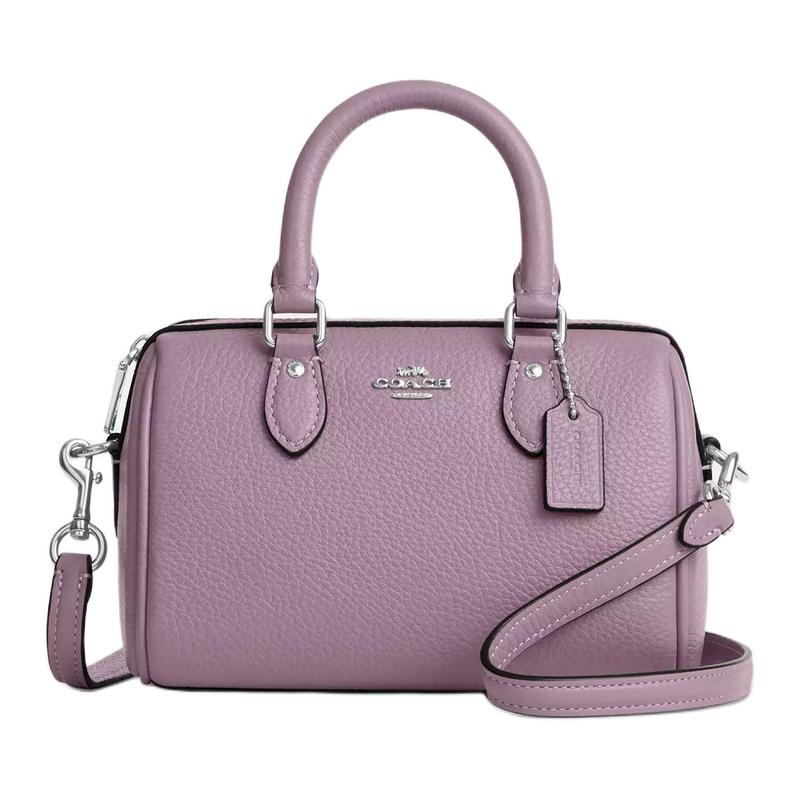 

COACH Rowan 18 Silver Logo Removable Shoulder Strap with Zip Closure Refined Pebbled Leather Handbag Mini Women s Purple срібний