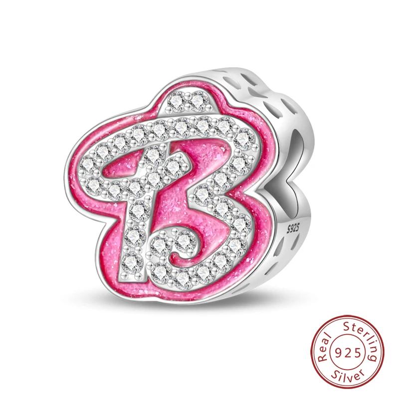 New Copper Teenage Girl Pink 26 Letters Charms Beads For 3Mm Original Bracelets Diy Jewelry Birthday Gifts