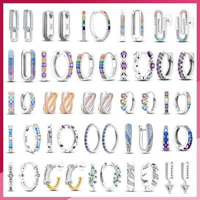 Orecchini a cerchio alla moda a forma di cuore d'amore a U pavé scintillante in argento 925 100%, gioiello regalo per donna ragazza festa fidanzamento