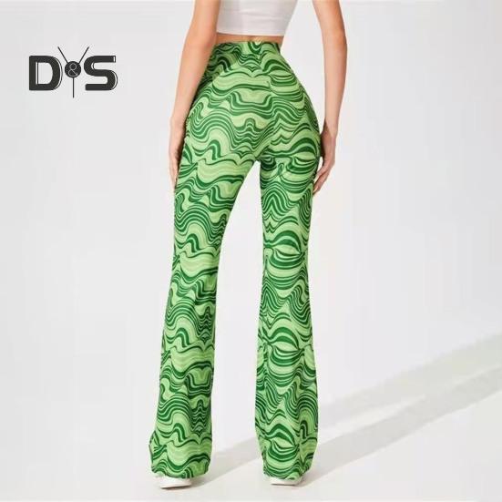 Women Yoga Pants High Waist Water Wave Striped Print Casual Trousers Running Cycling Flared Leggings Loungewear