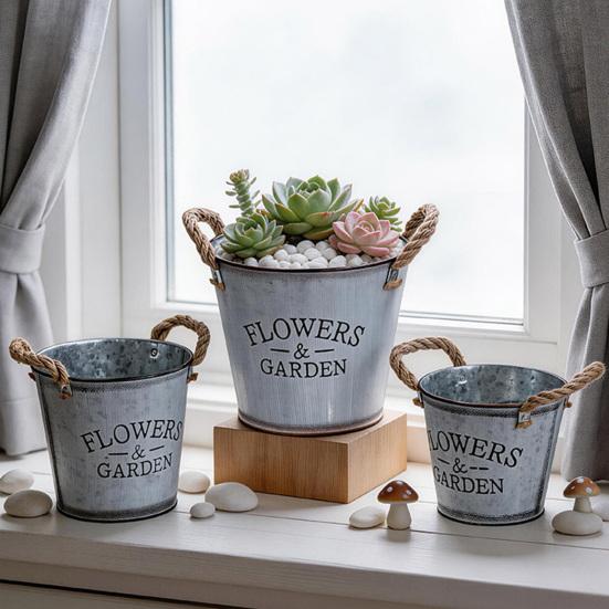 Retro Metall Pflanztopf Blumentopf mit Seilgriffen Antiker Pflanztopf für