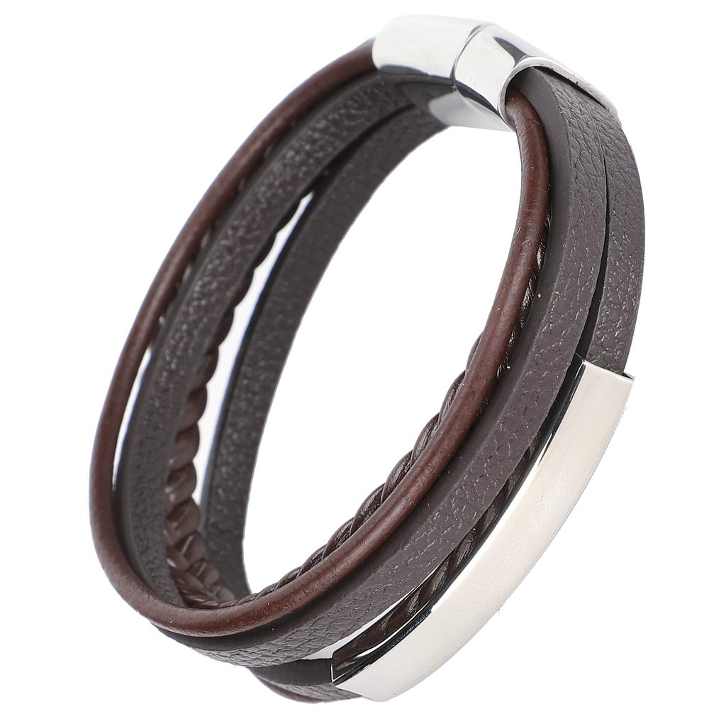 20.5cm Men MultiLayer Bracelet Woven Bracelet Hand Wristband with Magnetic Buckle(Black )