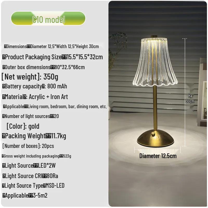 Luxury Crystal Retro Bedside Table Lamp with Charging Night Light 3W
