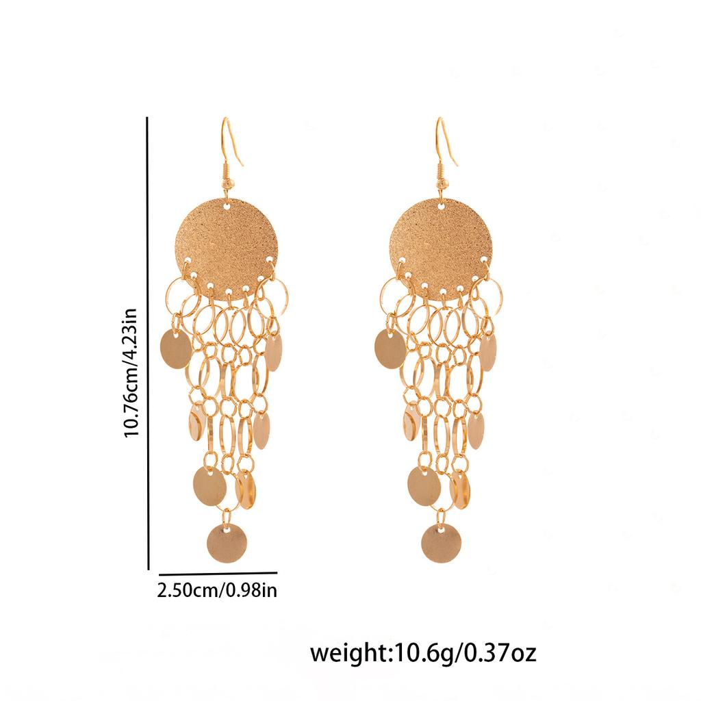 Wind Frosted Sequin Round Hollow Tassel Long Style Light Luxury Earrings