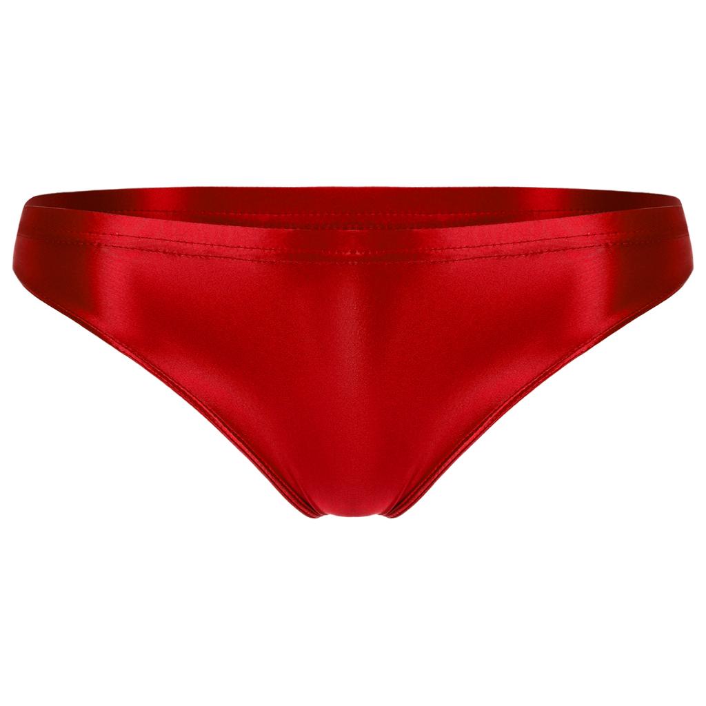 Womens Glossy Low-Rise Panties Elastic Waistband Solid Color Underwear Breathable Swimwear Briefs
