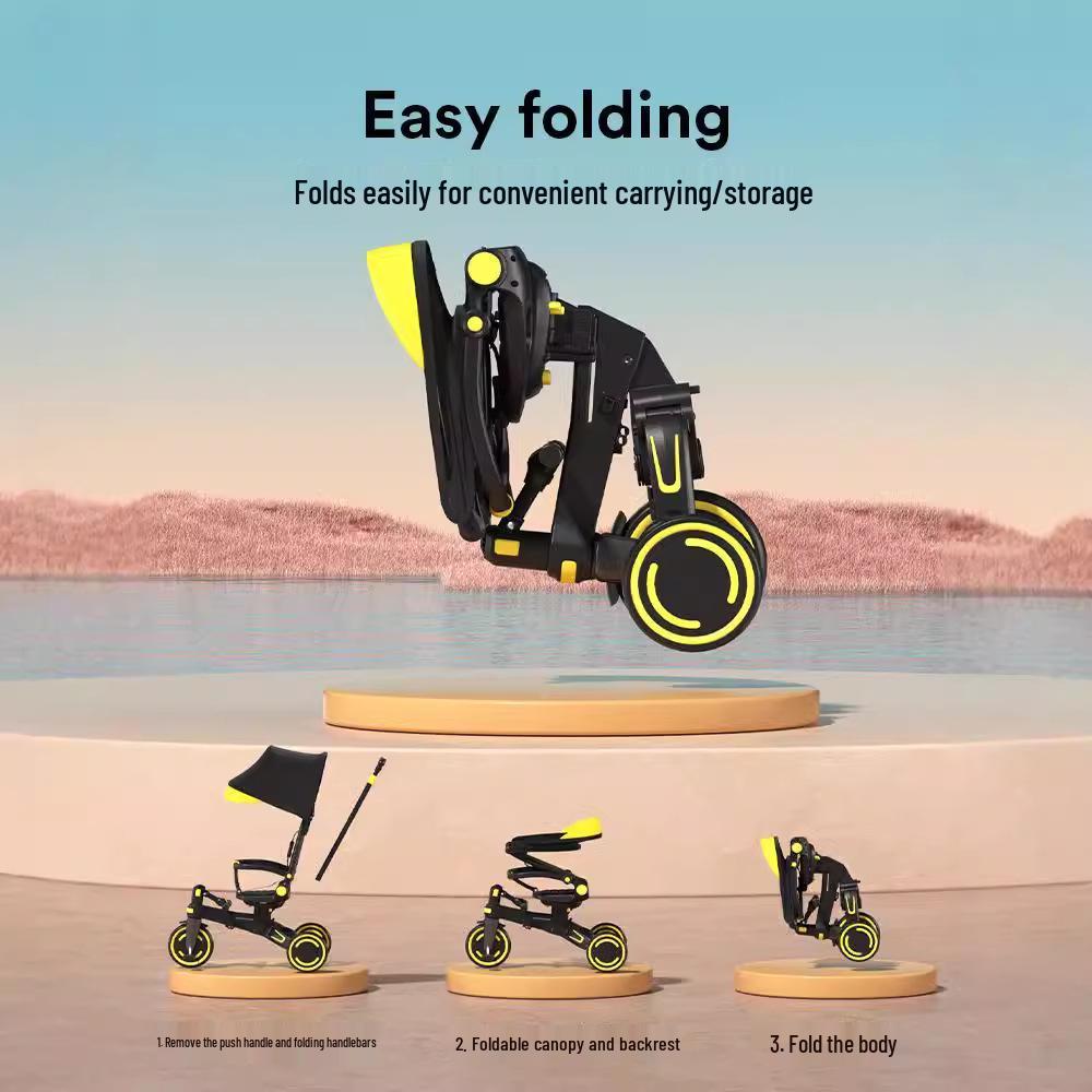 Portable Folding Tricycle with Canopy & Storage for Ages 1-6 - Multi-Form Baby Stroller Bike