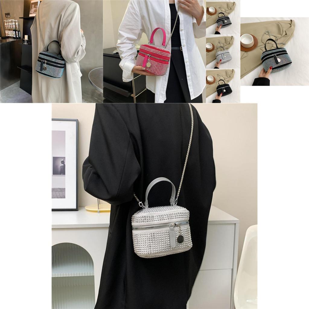 Chic Minimalist Handbag For Women Stylish Fall Bucket Bag With Chain Strap In Black Gray Silver
