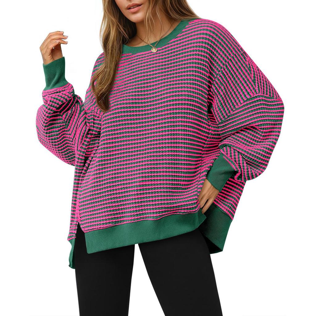 Women's Long-sleeved Round-neck Striped Round-neck Versatile Casual Loose Sweatshirt