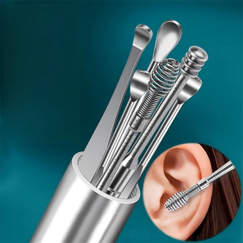 Ear Wax Removal Tool Kit Stainless Steel Ear Pick Cleaner Set With Storage Case Key Ring For Home Travel Ear Care Supplies