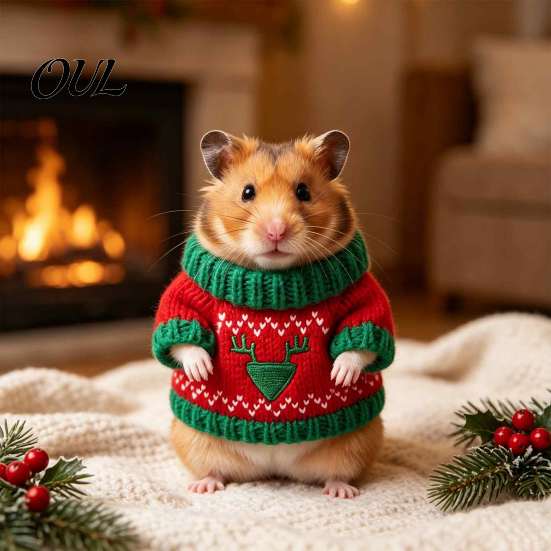 Haustierfotografie Kostüm Weihnachten Hamster Pullover, Weich Gestrickt Niedlich Feiertags Outfit, Gemütlich Klein Warm Kleidung Rollkragen Festlich Winterkleidung