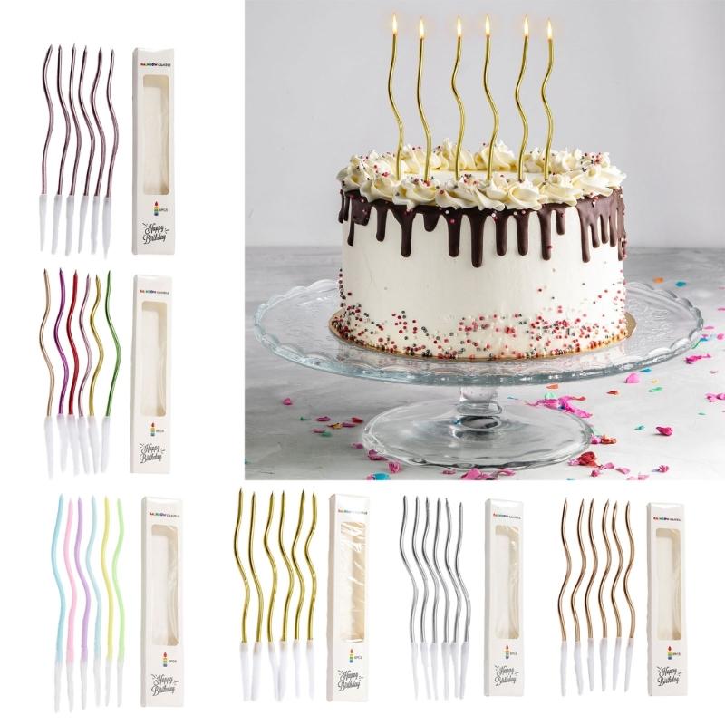 6 Stück Elegante Gebogene Vergoldete Bunte Kuchenkerze für Geburtstage und Babypartys Cupcake-Dekoration Partyzubehör