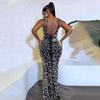 Solid Color Heavy Industry Hot Diamond Hip Skirt Backless Sexy Split Evening Dress European and American Style Fashion Dress Long Dress