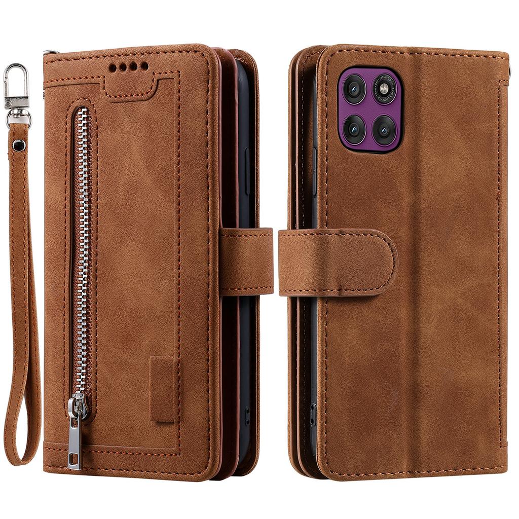 For Motorola Edge 70 5G Case 9 Card Slots Zipper Wallet PU Leather Phone Cover with Wrist Strap