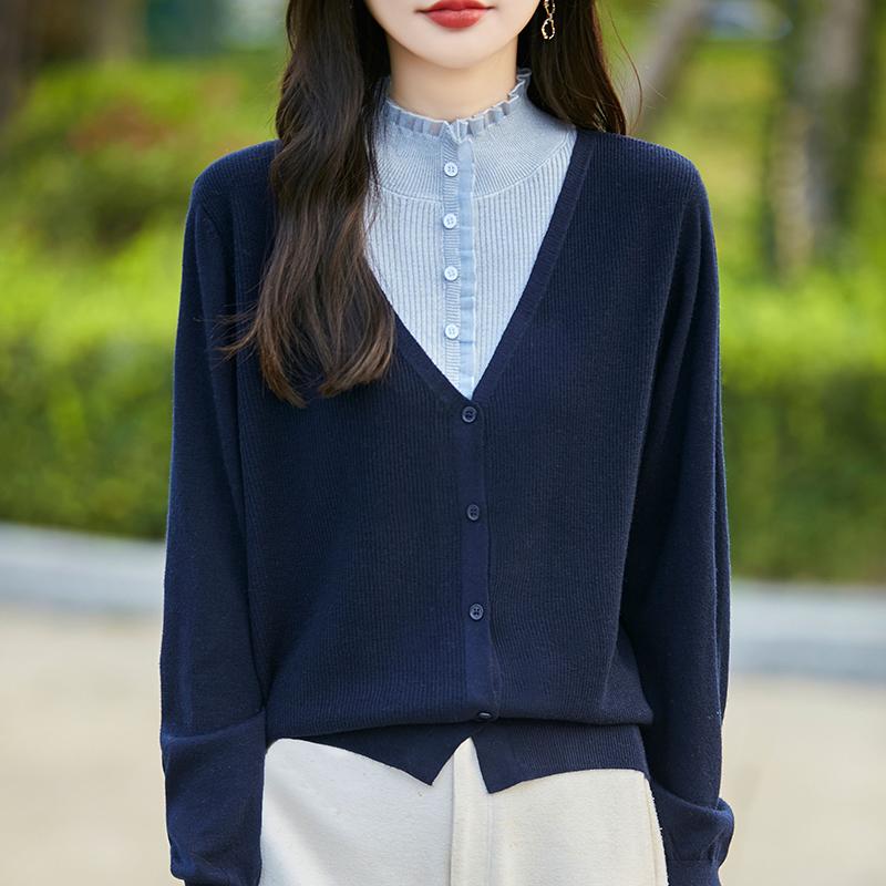 Dámský kašmírový svetr Qinghe kašmír 50% hedvábí 50% vlna podzimní a zimní kašmírový kardigan měkký a teplý