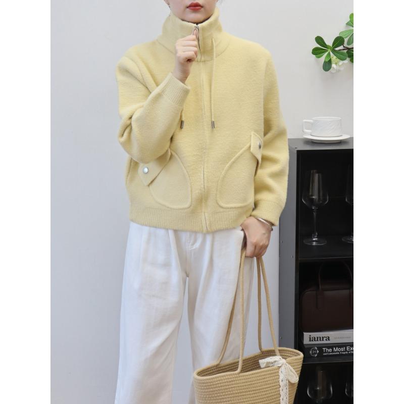 Zipper knitted double-sided cardigan autumn and winter new loose casual versatile solid color sweater jacket women