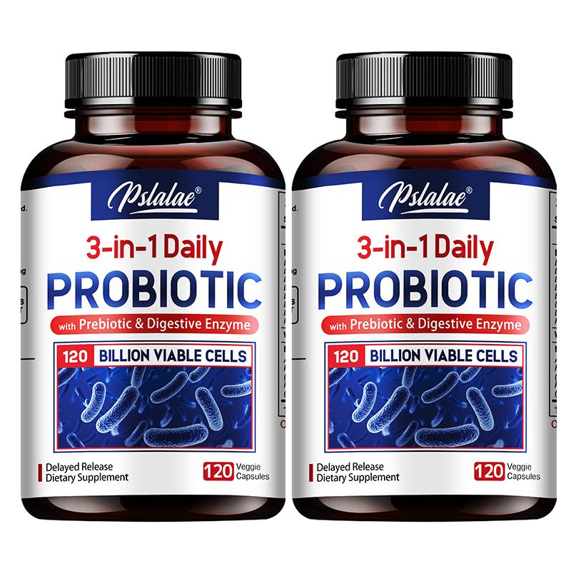 Pslalae 3-in-1 Daily Probiotic Capsules (with Prebiotics and Digestive Enzymes) – Digestive Health