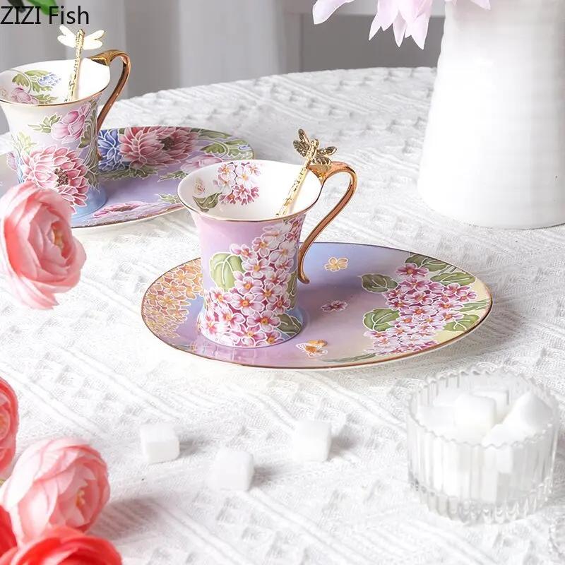 Luxury Ceramic Mug Saucer Retro Afternoon Tea Coffee Cup Saucer Sets Couple Cup Set Home Creative Drinkware Mugs New Home Gift