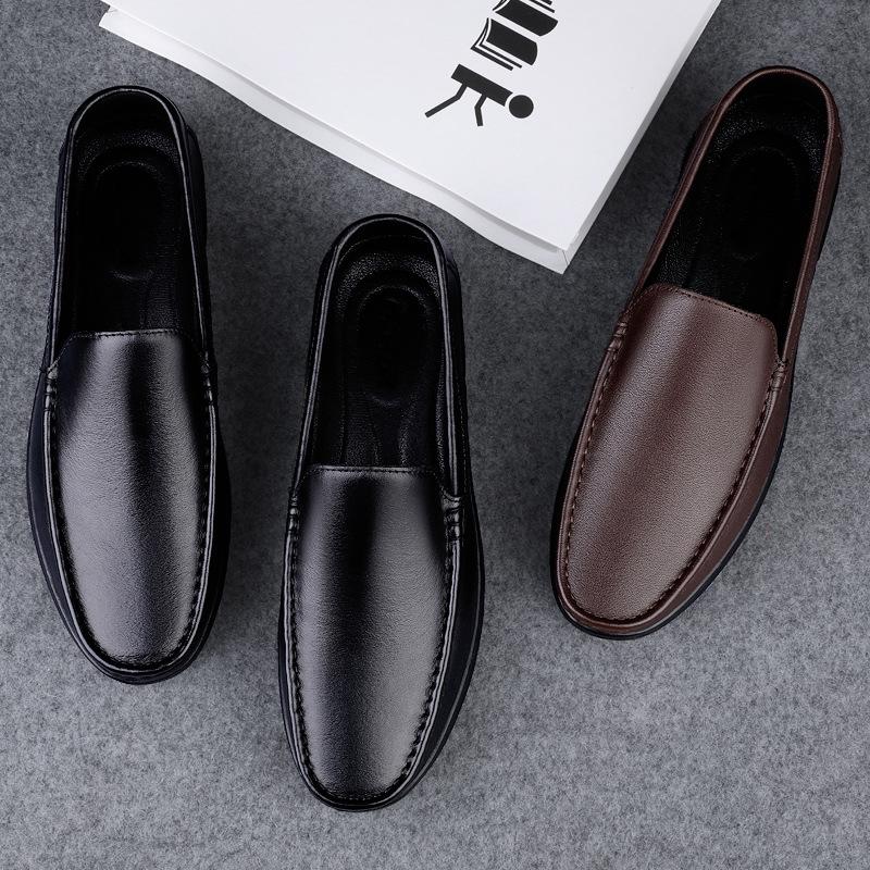 Doudou Shoes Men'S Genuine Leather Cowhide High-End Casual Dad Shoes, One-Pedal Loafers Men