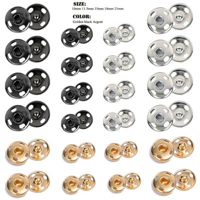 10-50 Sets Sew-On Snap Buttons Metal Snaps Fasteners Press Studs Buttons For Sewing, 10Mm And 21Mm,Black Silver And Golden