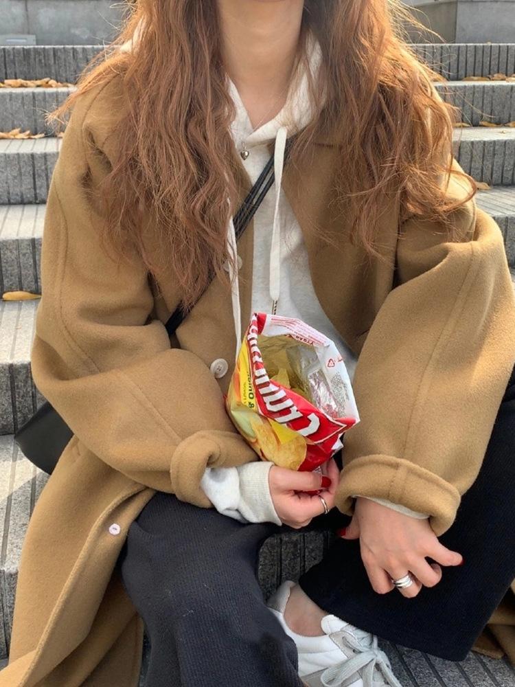 

Осень и зима новая двухсторонняя кашемировая куртка молодежный кампус старший класс простое средней длины шерстяное пальто женское M 120-70 kg верблюд