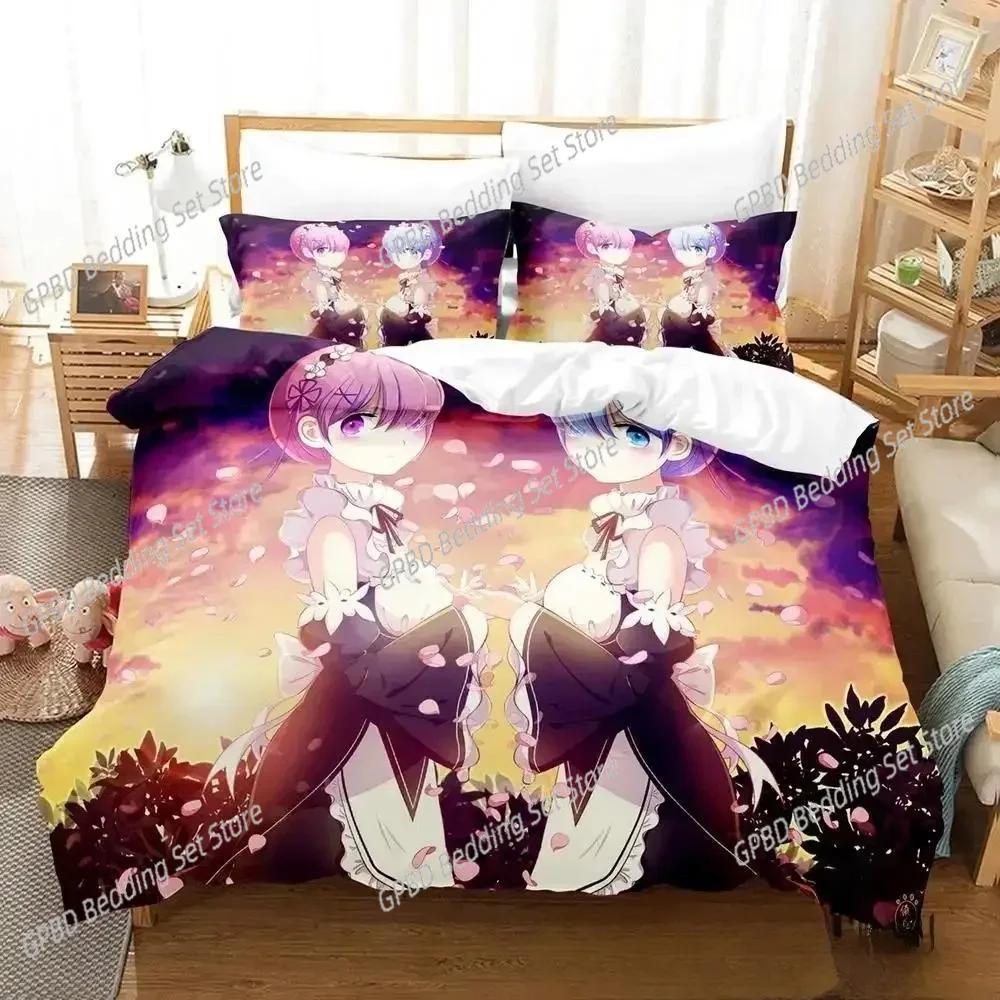 

3D Anime Re Zero Rem Ram Emilia 3D Duvet Cover Bedding Set Comforter Linen Pillowcases Home Decor Single Double Twin King Queen EU SuperKing 260x220