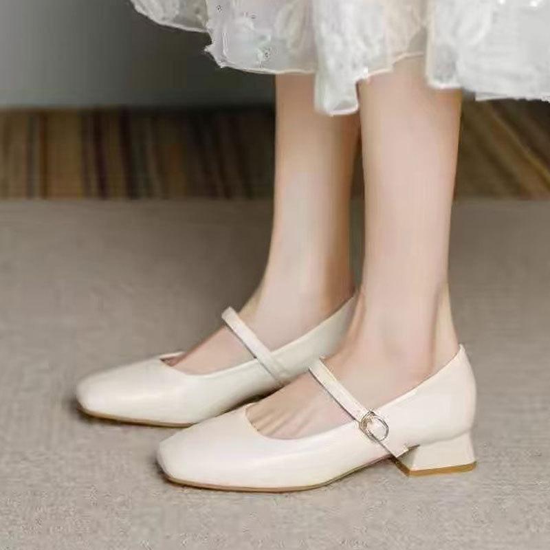 Temperament high heels square head thick heel light mouth single shoes spring 2025 new French retro Mary Jane women's shoes