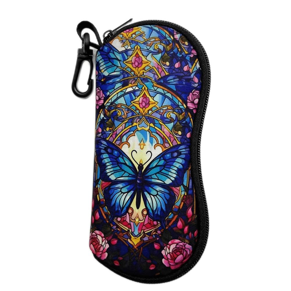 1pc Blue Butterfly-patterned Zippered Sunglasses Pouch, Ultra-lightweight and Portable, Fits All Sizes of Glasses, Suitable for Both Men and Women.