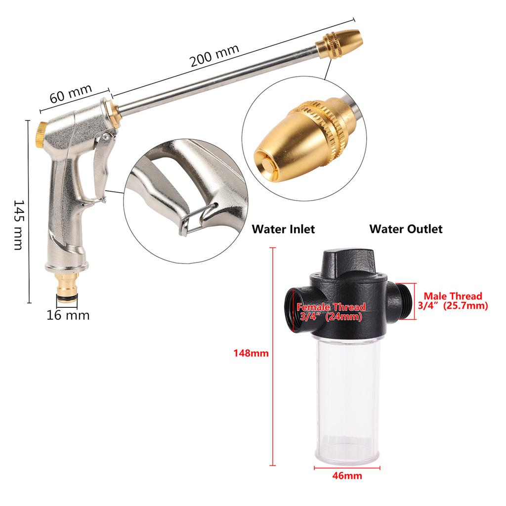 1Pc Multi-Functional High Pressure Car Wash Spray Gun  Long Rod Foam Water Gun for Garden Irrigation Floor Cleaning Pets Bathing