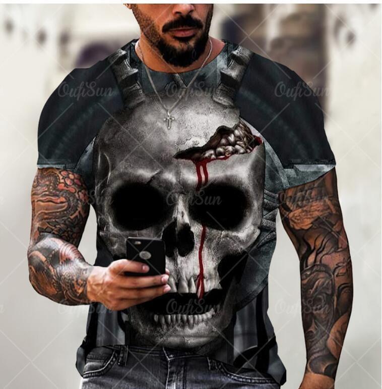 Skeleton 3D Print T-shirt Round Neck Short Sleeved T-shirt Top High Street Unisex Style