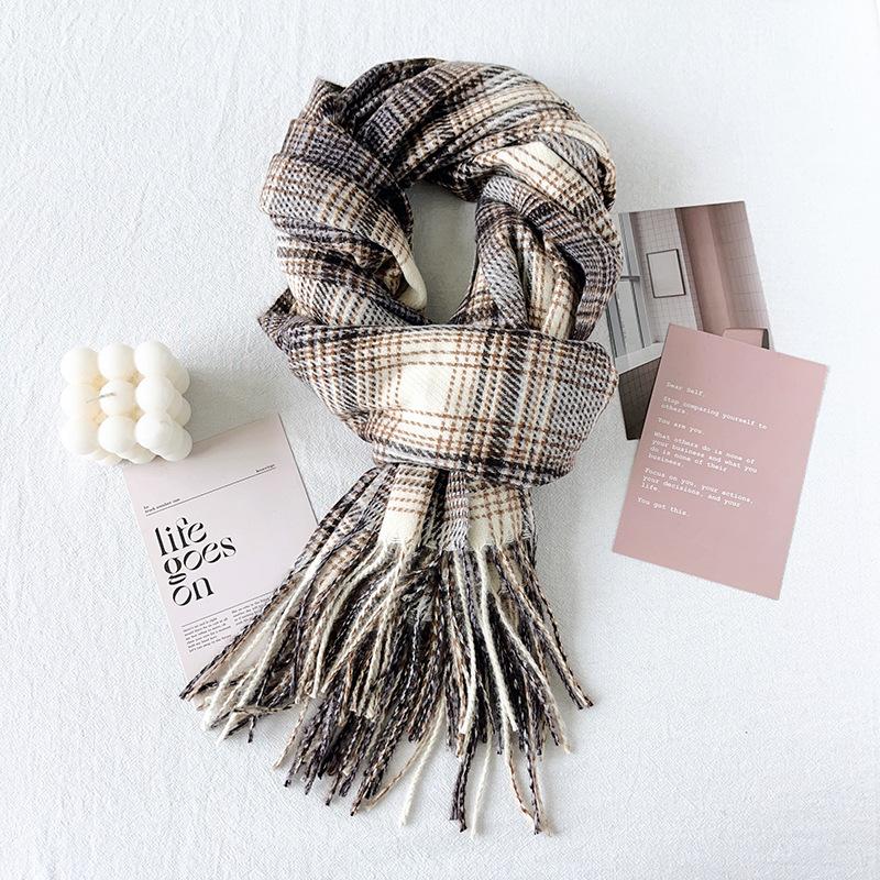 Women Vintage Plaid Thick Warm Long Winter Imitated Cashmere Neck Scarf