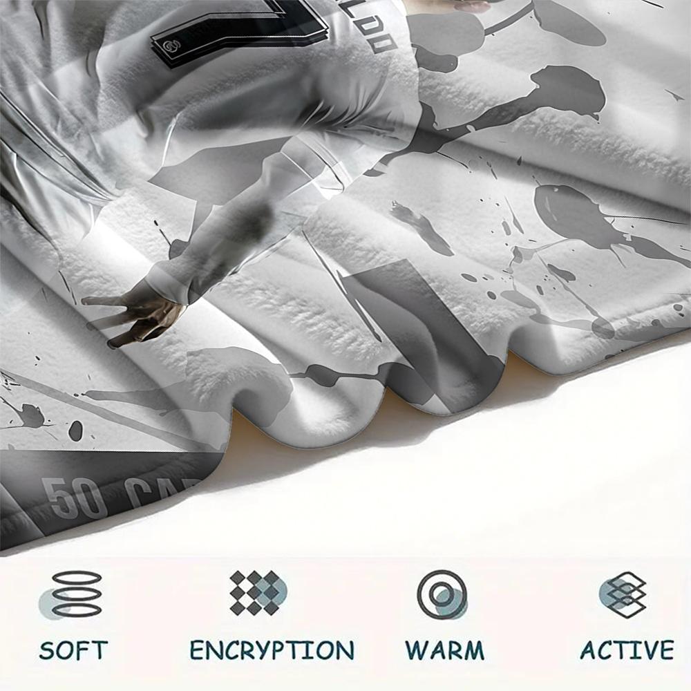 1PC Ronaldo Print Flannel Blanket, High Quality All Seasons, Home Decor, Warmth and Comfort, Perfect for Christmas Gifts
