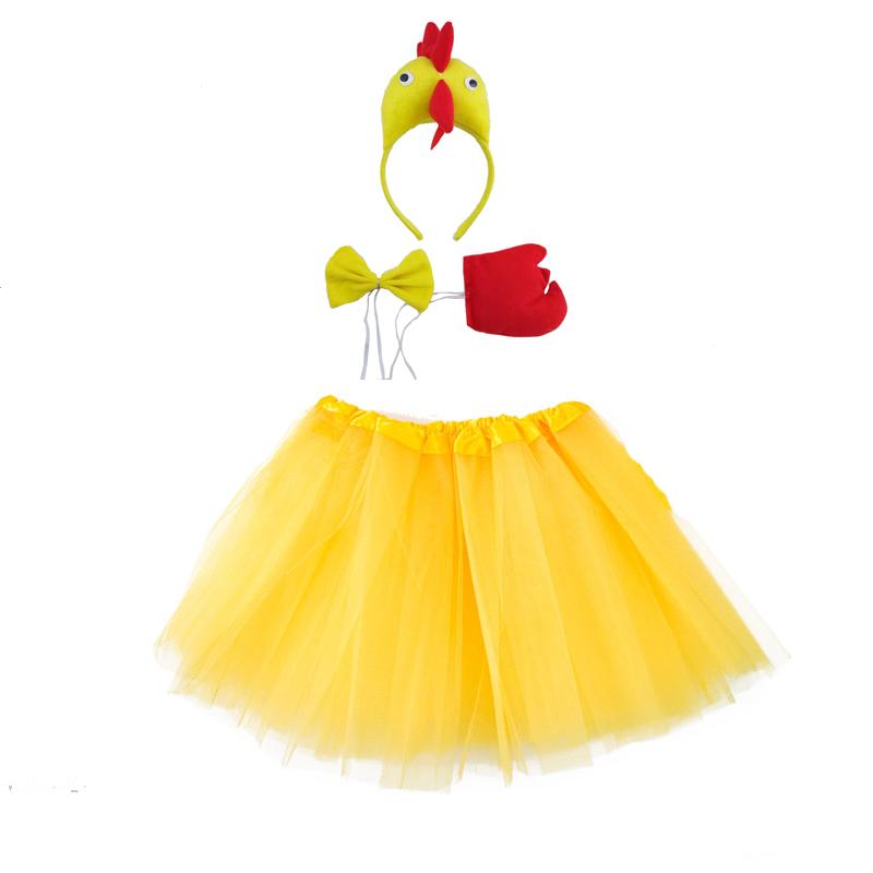 Feestartikelen Haan Kip Eend Gans Cosplay Hoofdband Tutu Rok Staart Handschoenen Set Halloween Verjaardagscadeau Kostuum One Size yellow