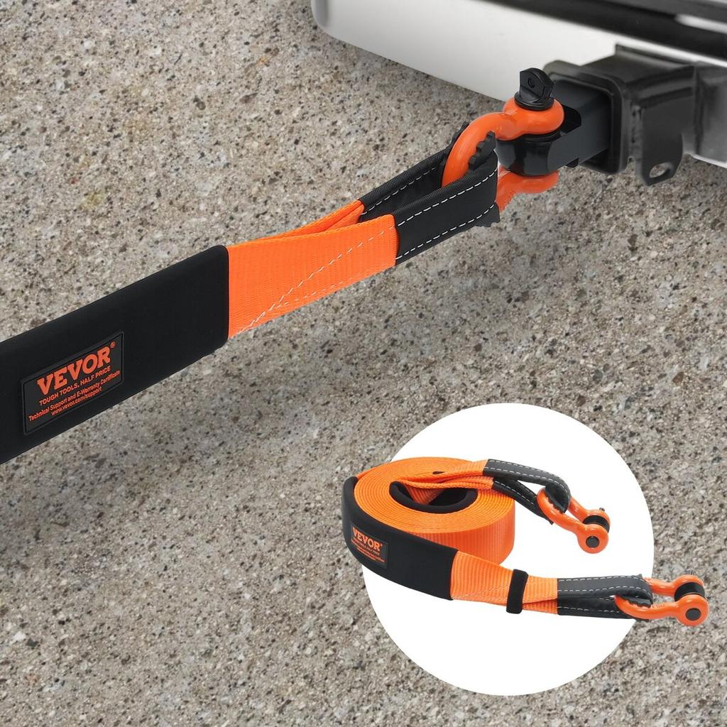 Polyester Heavy Duty Tow Strap Recovery Kit 3" X 30 Ft (MBS-36,000 Lbs) Winch Strap, Triple Reinforced Loop, Snatch Strap + 2" Shackle Hitch Receiver