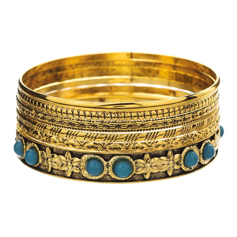 Bohemian-Style 12-Piece Multi-Layer Alloy Bracelet Set for Women