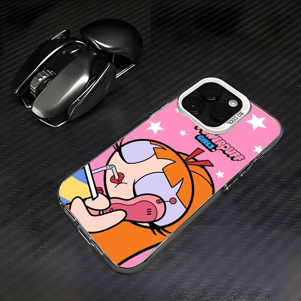 Cartoon Star P-Powerpuff Girls Phone Case For iPhone 16 15 14 13 12 11 Pro Max White Matte Laser Metallic Aurora Funda