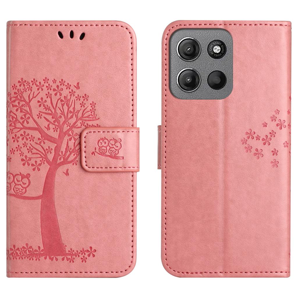 For Motorola Moto G86 5G/G86 Power 5G Case PU Leather Owl Tree Imprinted Wallet Phone Cover with Strap