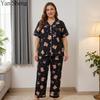 Set Pigiama Donna Taglie Forti Estivo Sottile Manica Corta Stampa Bolle Rughe Carino Traspirante Loungewear Per Casa Sonno