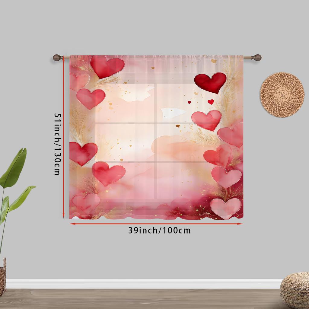1PCS pink heart-shaped gauze curtain   romantic style   perfect for Valentine's Day   suitable for both bedroom and living room