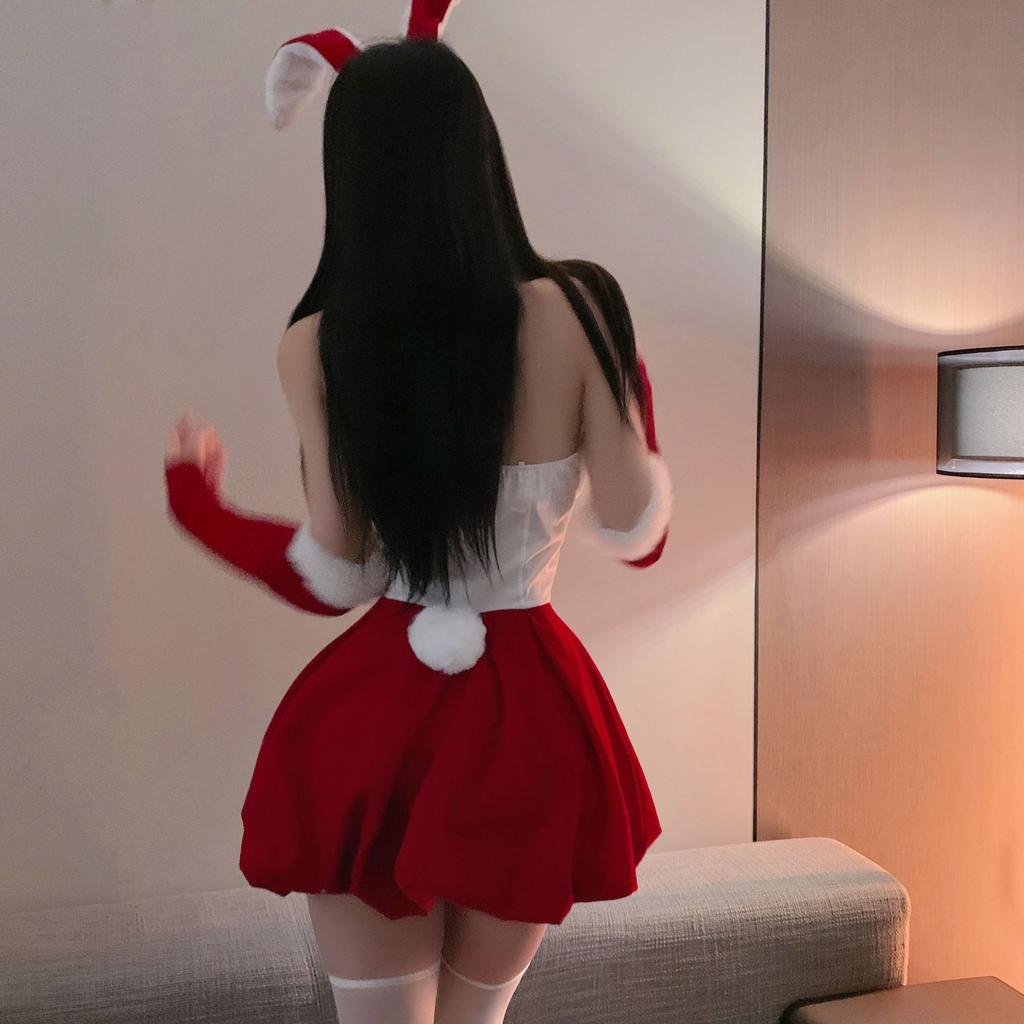 Christmas dress women's sexy velvet sweet bow bud tube top sexy underwear women