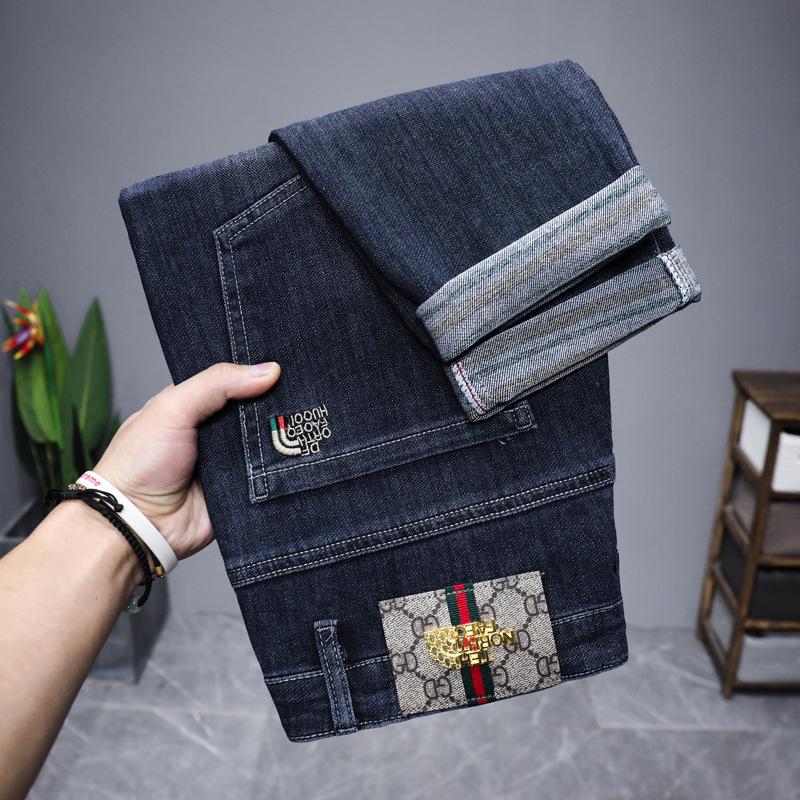 Pánské módní vyšívané elastické džíny - Slim Fit, mladistvý high street styl