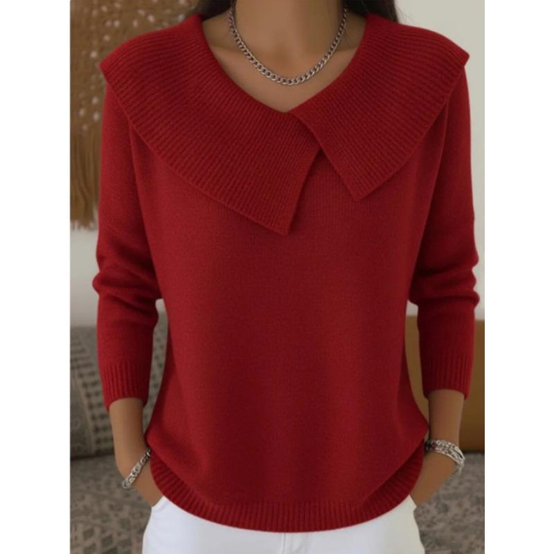 Осенний Зимний Асимметричный Воротник Вязаный Свитер С Длинным Рукавом Повседневный Свитшот S кларет