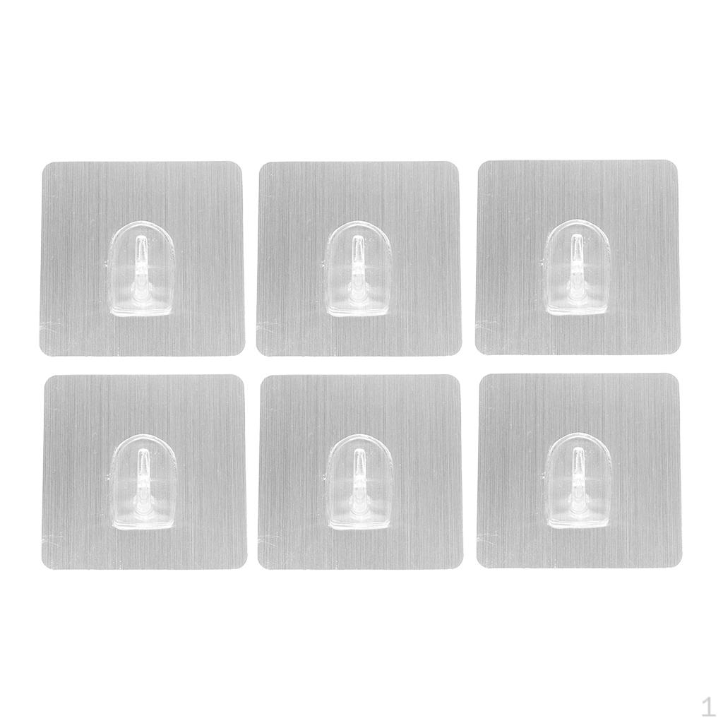 Traceless Plastic Sticky Hook Door Rear Kitchen Bathroom Wall Silver -6pcs