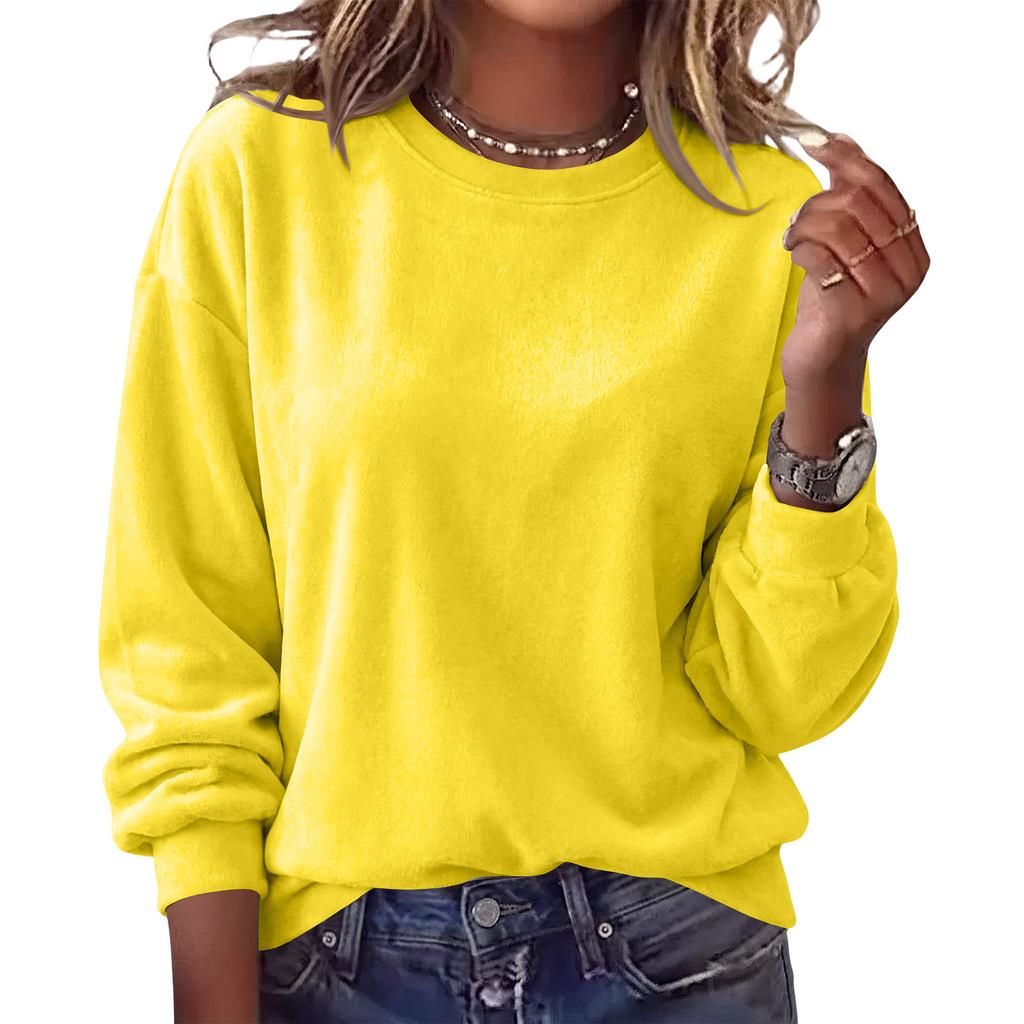 Women's Fashion Long Sleeve Round Neck Sweatshirt, Color Casual Pullover Top